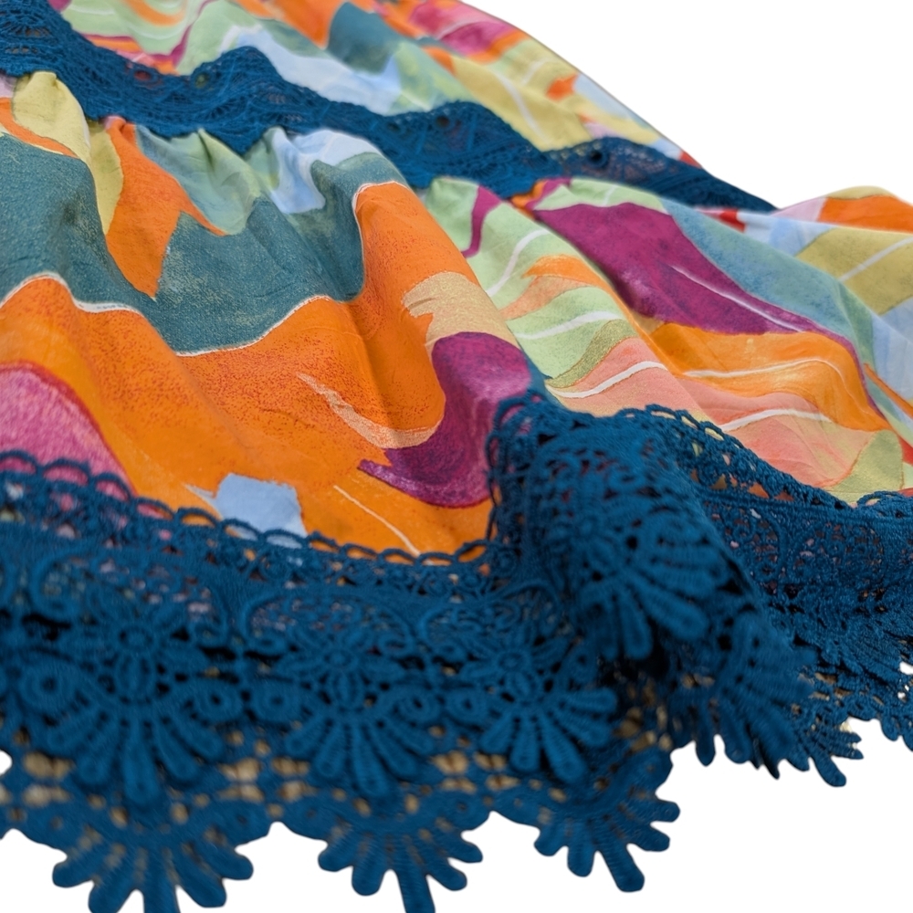 Diamond True XL Tropical Women's Boho A-Line Skirt Blue Lace Trim - Picture 3 of 11